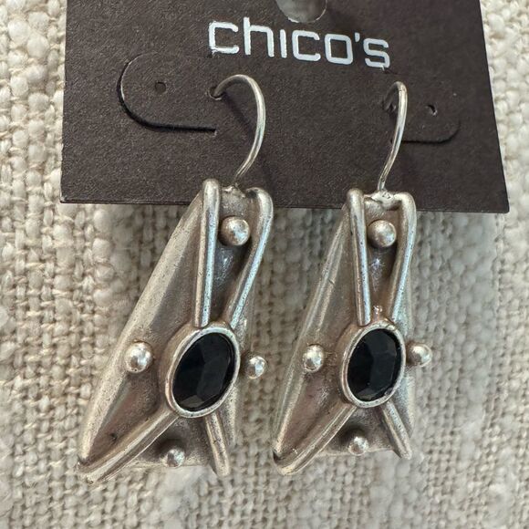 0227-Chico's Silver and Black Earrings - Picture 2 of 3